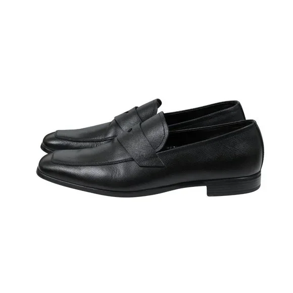 Prada Mens Penny Loafers US 8.5 UK 7.5 Black Saffiano Leather Slip On Moccasins - Picture 4 of 10